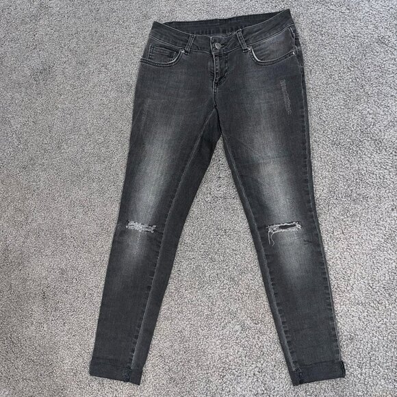 ANINE BING Black Wash Low Rise Skinny Cuffed Stretch Jeans Minor Distressing -26 - Picture 1 of 11